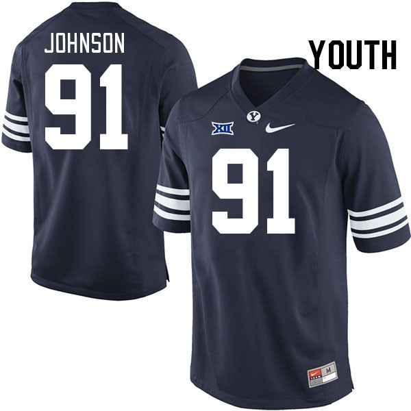 Youth #91 Dallin Johnson BYU Cougars College Football Jerseys Stitched Sale-Navy